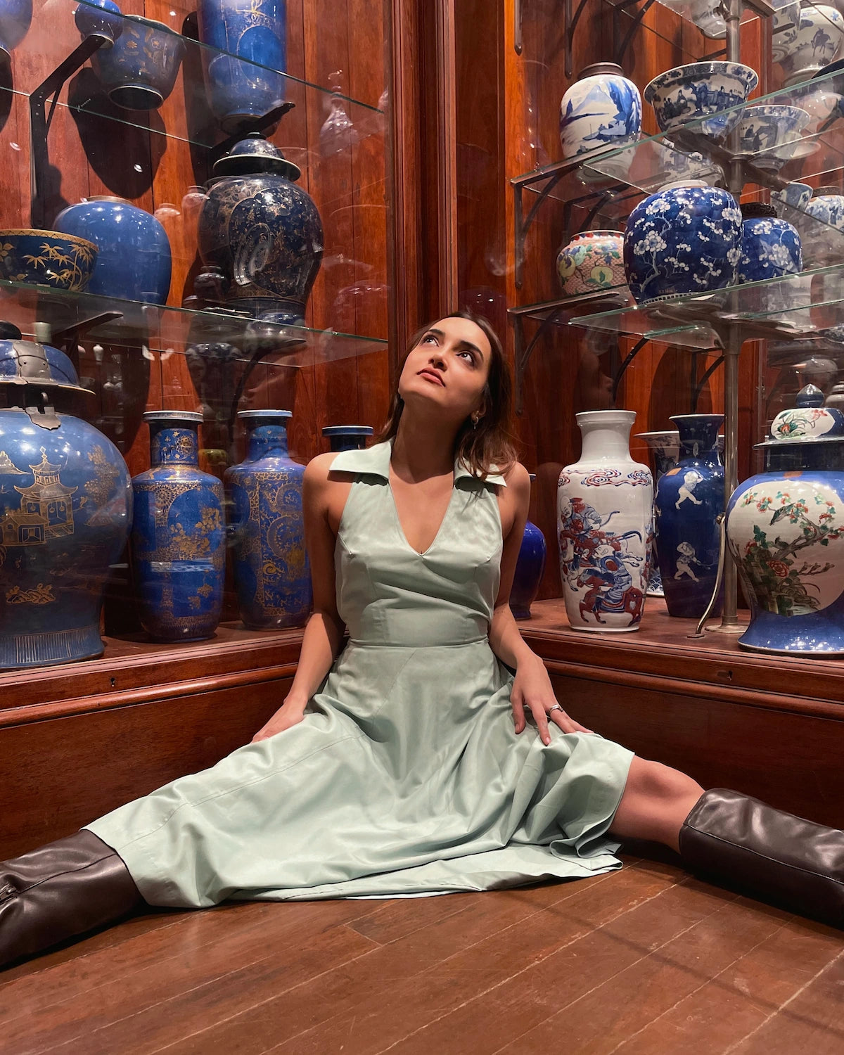 Teal Midi Dress in Cotton Voile