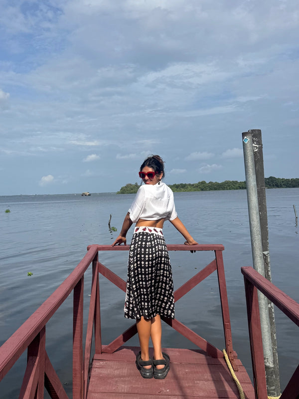 Customer wearing Panelled Skirt ft. Handcraft from Bagh