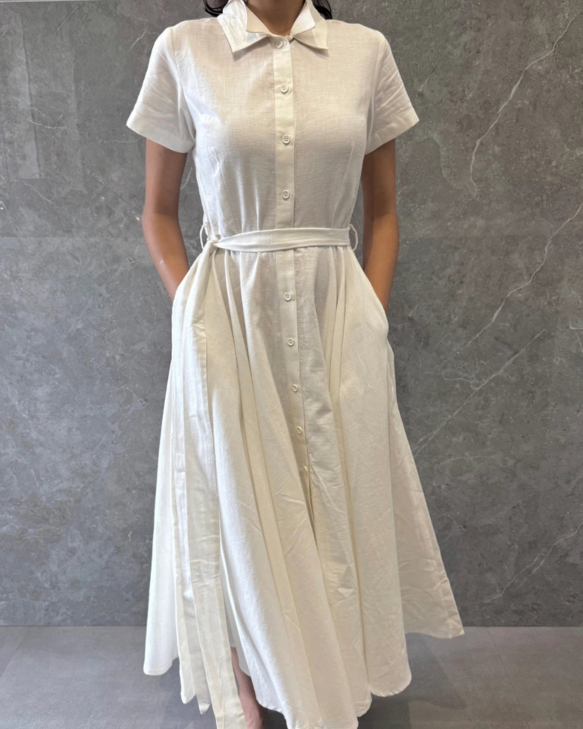 White Button-down dress in Khadi