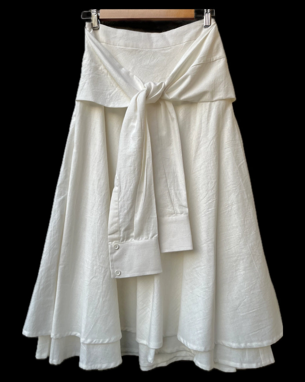 Shirtsleeve-Bow Double Layered Skirt in Khadi