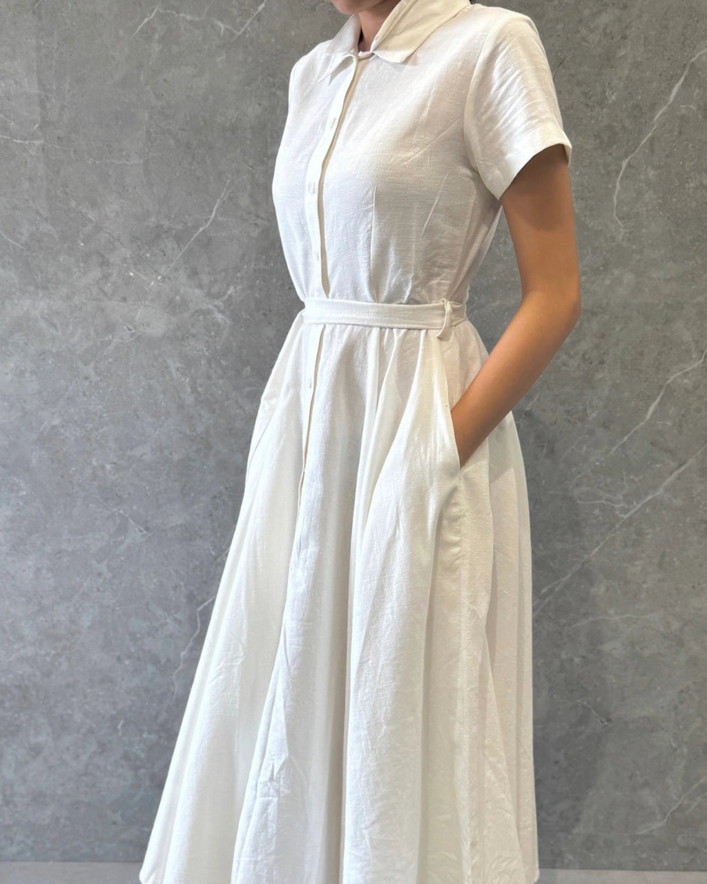 White Button-down dress in Khadi