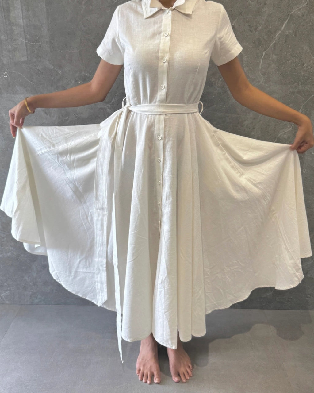 White Button-down dress in Khadi